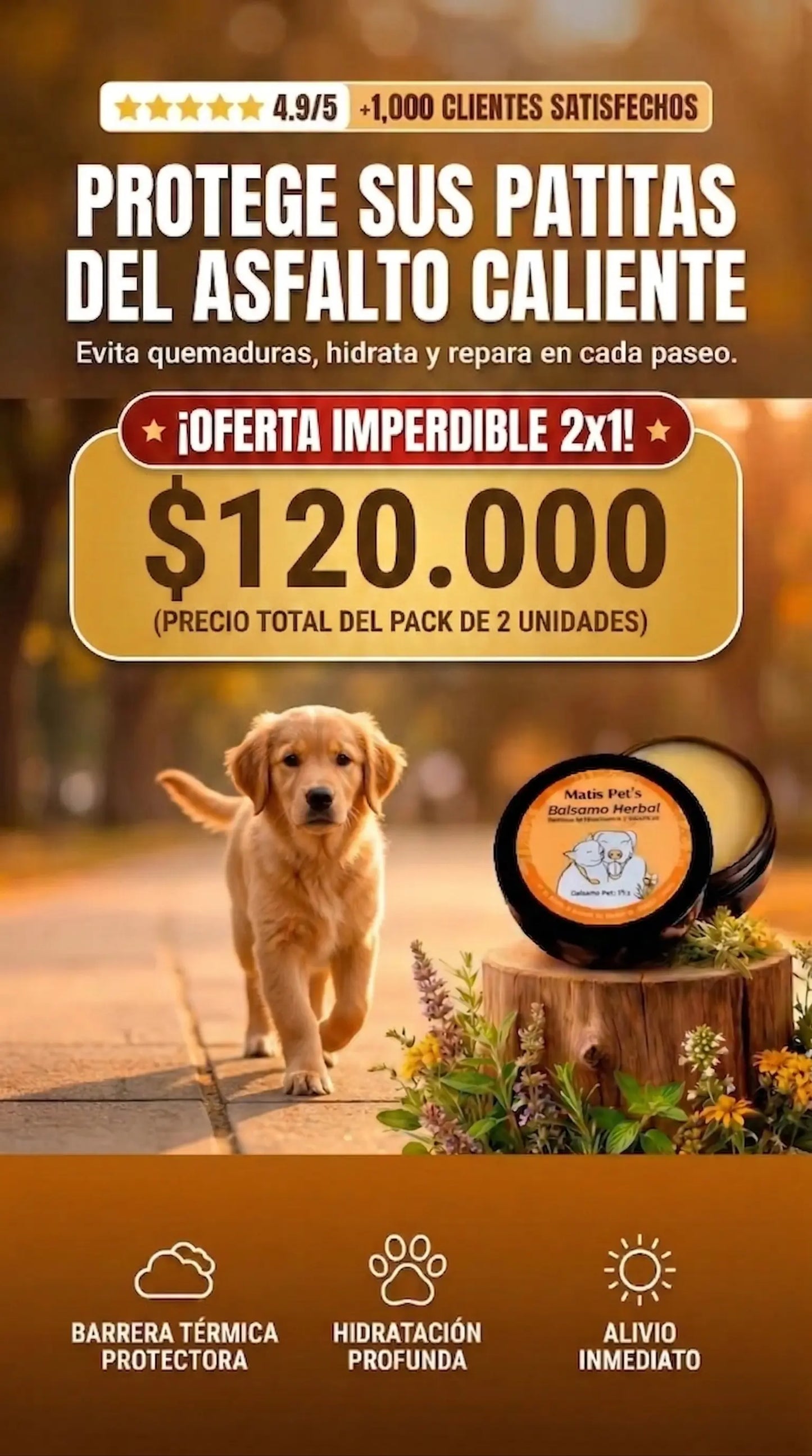 Bálsamo Mascotas anti-quemaduras para patitas.